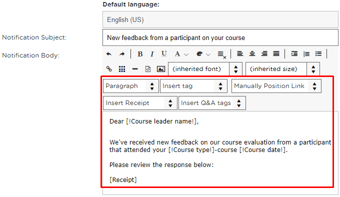 tailor the notification body with relevant information
