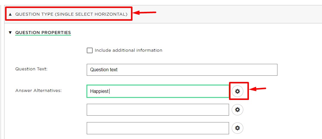 In Designer, add a new question of for example the question type Single select horizontal