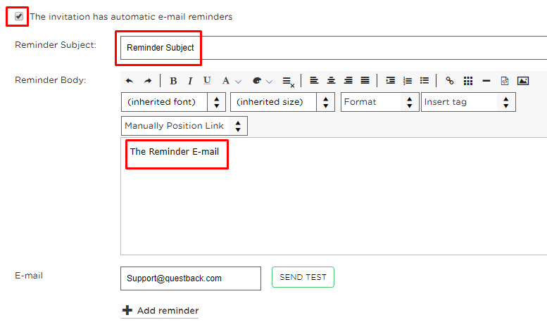 write the subject and the reminder text