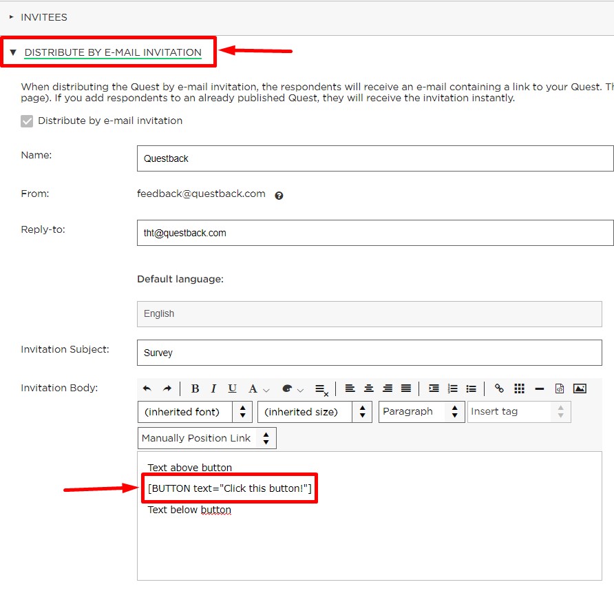 How Do I Change The Email Invitation Button Text Questback Academy