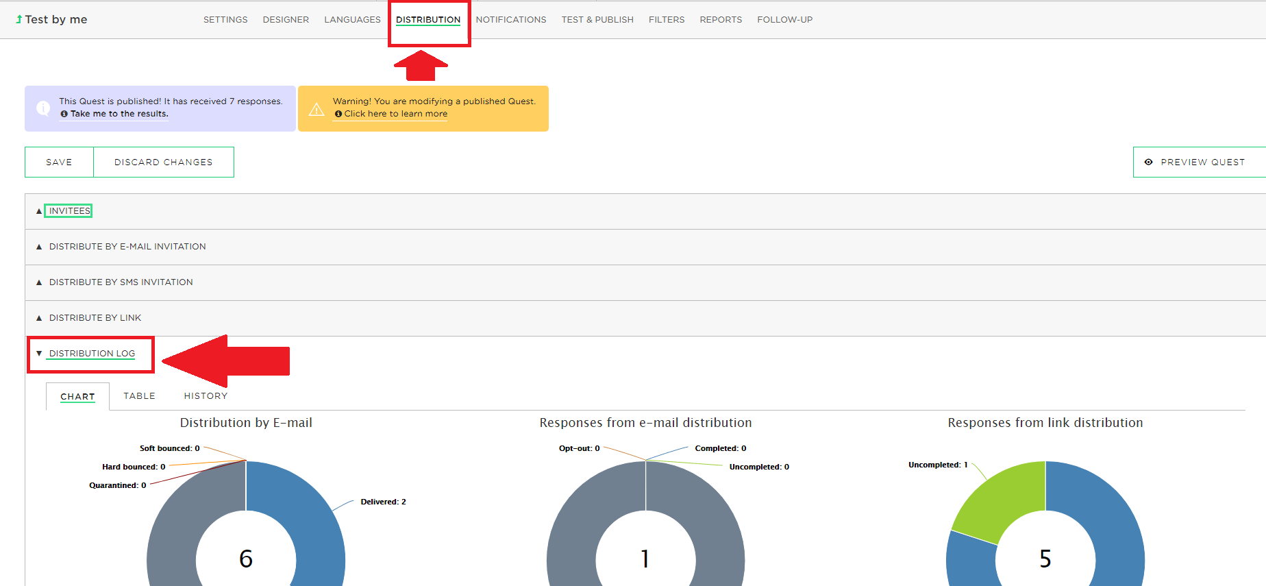 You can also go to the Distribution Log to get an overview of the invitations status