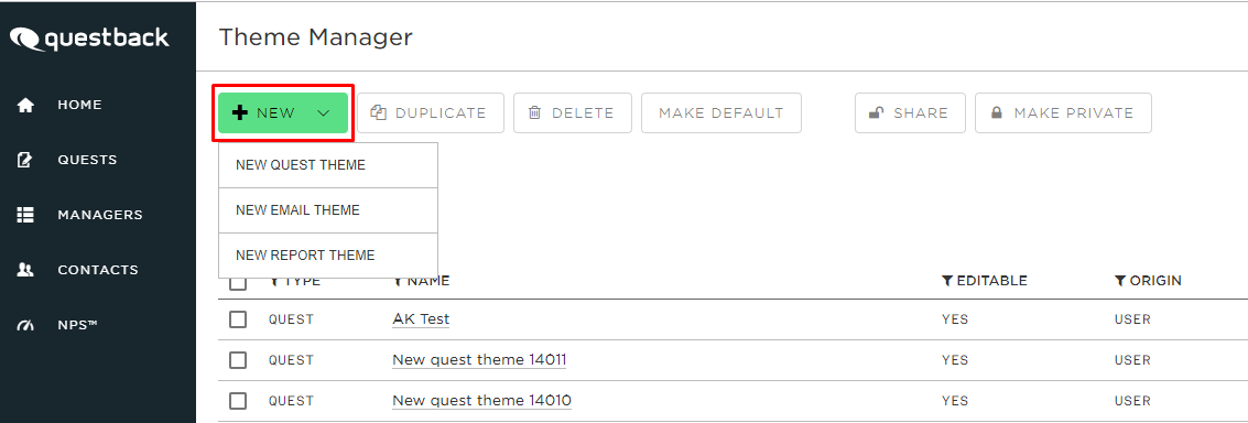 Select New and then New Quest Theme