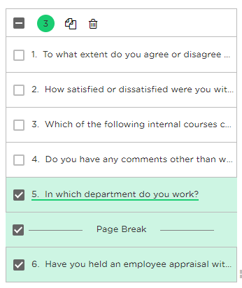 move the selected questions elsewhere in the Question list by using “drag & drop”