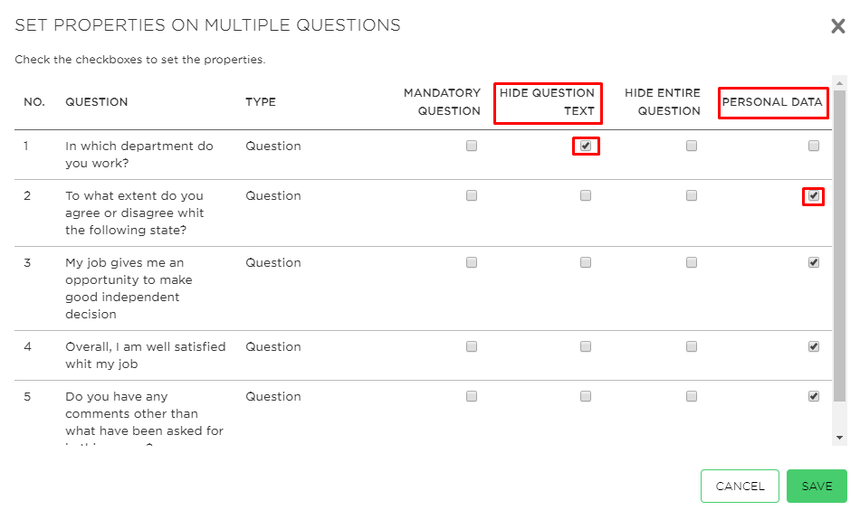 Set Properties On Multiple Questions