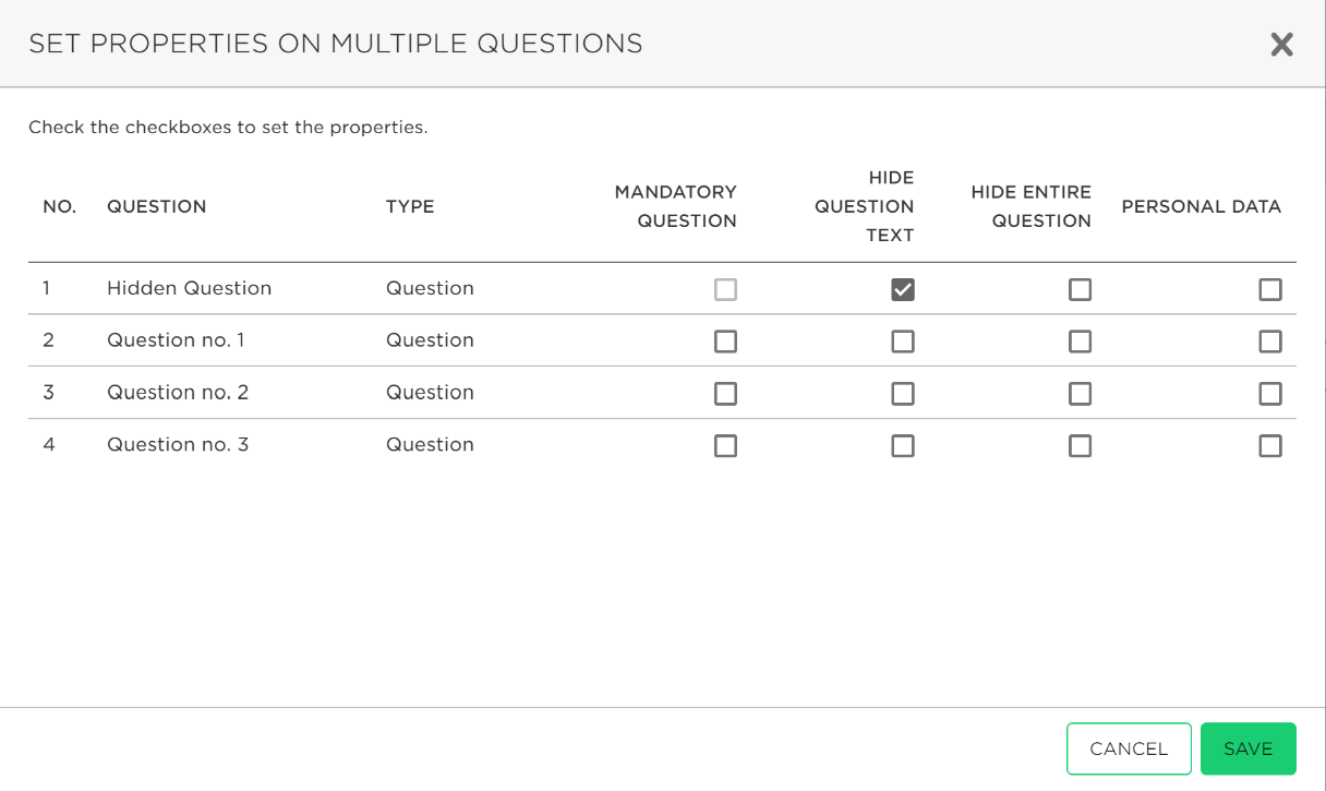 set the properties on a question