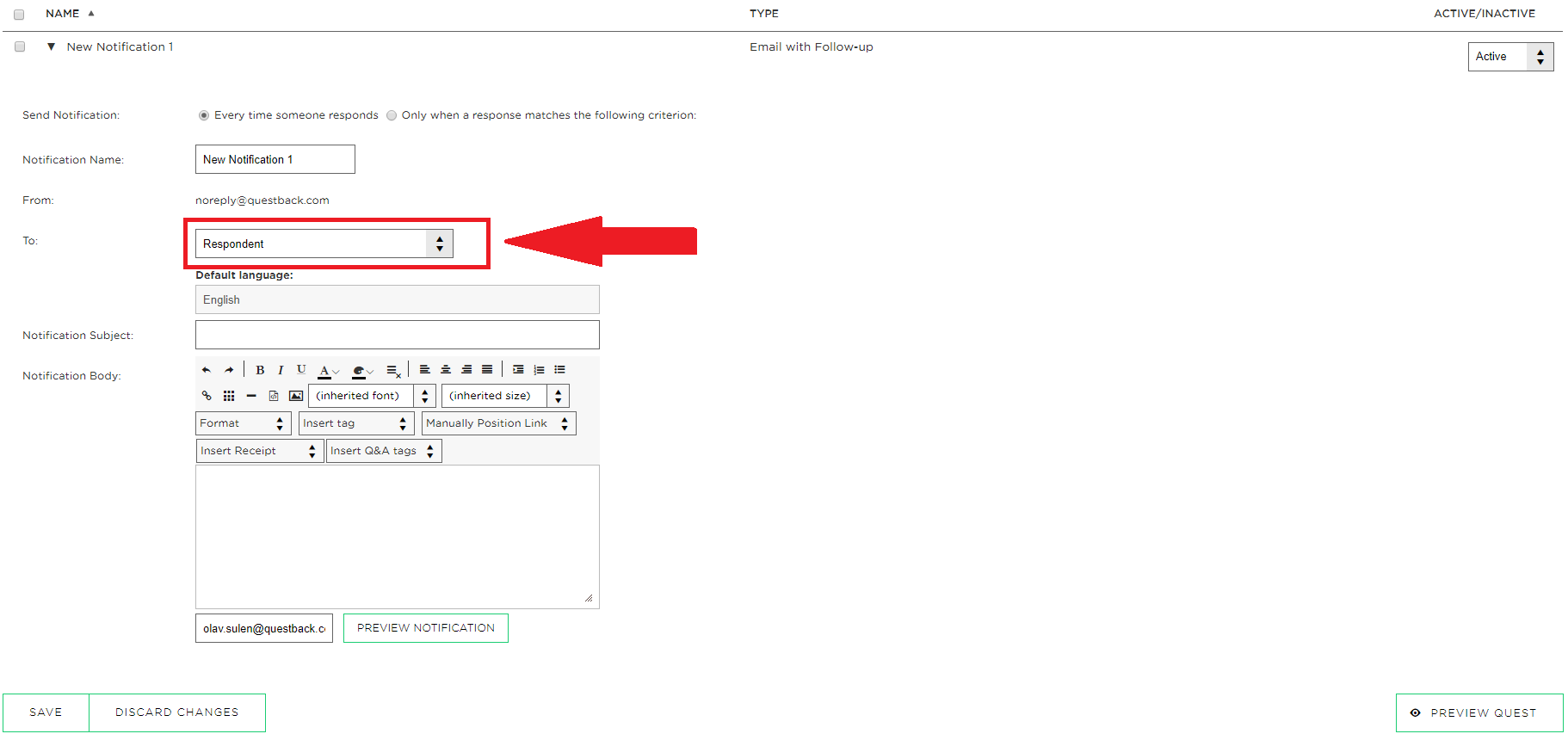 How can I send a Notification to the respondent immediately after sending the response
