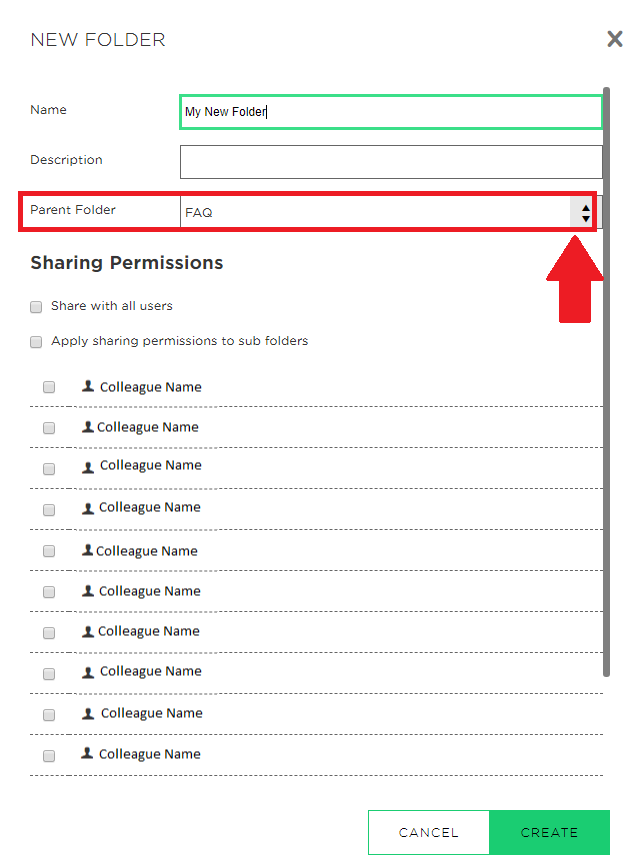 Choose the placement of the folder by choosing the Parent Folder