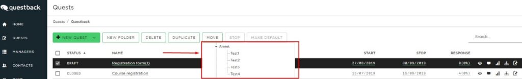 Selecting a folder will move the selected quest(s) to that folder