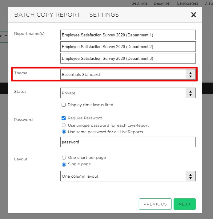 choose the report Theme you want