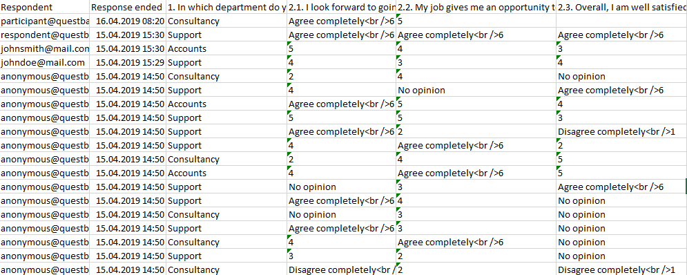 Excel export