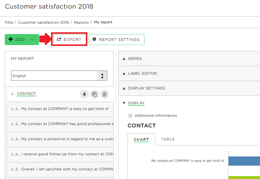 clicking Export from within a report