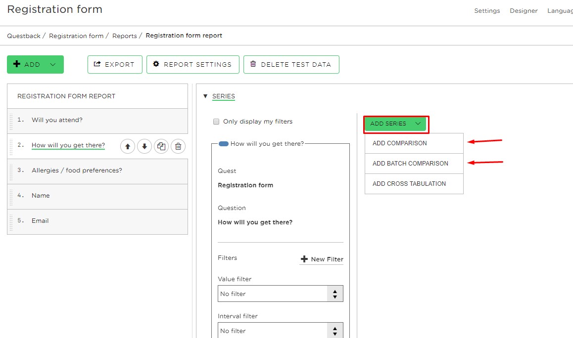 Click on the Add Series-button and choose the preferred analyze