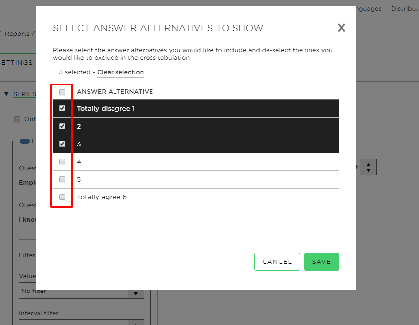 Select answer alternatives to show