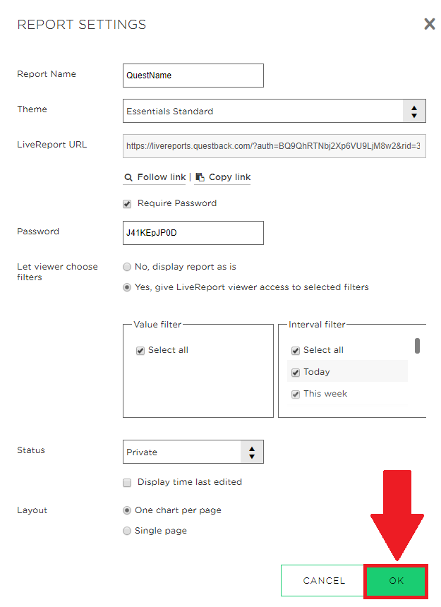When you are done in the Report Settings it is important that you click OK to save the changes you have made